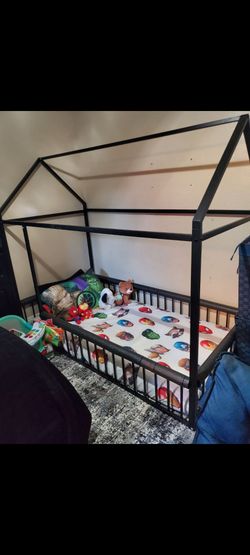 Merax Twin Size Metal Bed House Black