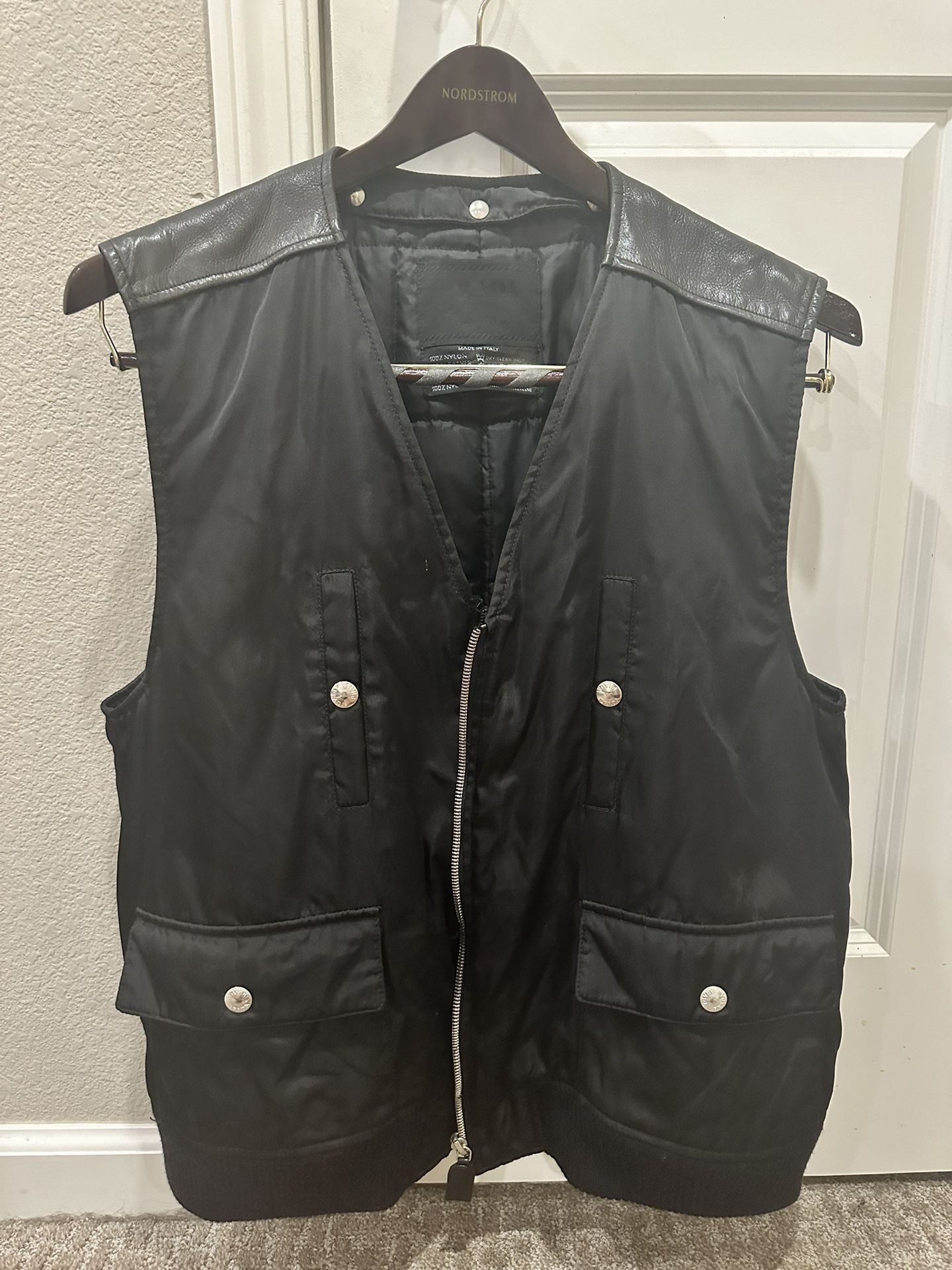 Prada Nylon Leather Vest Puffer Quilted Jacket 50