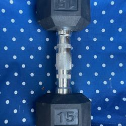 SINGLE NEW 15 LB. RUBBER DUMBBELL 