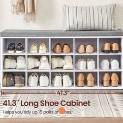 Entryway Coat Rack With Shelves & Cushioned Shoe Bench 