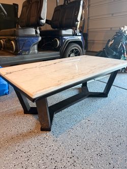 Marble Top Coffee Table with Metal Base and end table