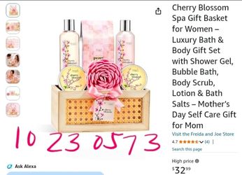 Cherry Blossom Spa Gift Basket for Women – Luxury Bath & Body Gift Set with Shower Gel, Bubble Bath, Body Scrub, Lotion & Bath Salts – Mother’s Day Se