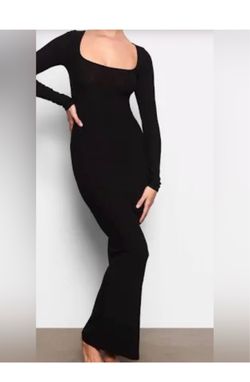 SKIMS Black Long-Sleeve Bodycon Maxi Dress