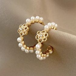 Yellow Gold Plated Imitation Pearl Earrings 