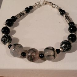 Black And Crab Agate Artisan Bracelet 