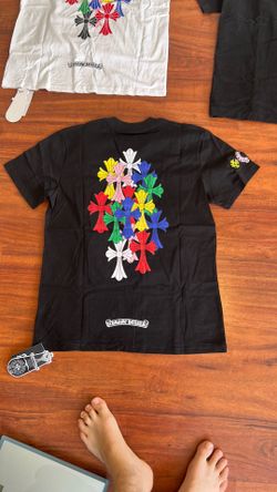 Black chrome tee with colored crosses size M