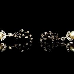 Appraised $2,400. Vintage 14K White Gold Pearl and Diamond Drop Earrings