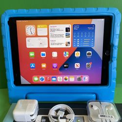 Apple IPad Air 2 (9.7” Retina / Touch ID / iOS 15) 16GB / 32GB / 64GB with kids case, glass & Accessories (Youtube / zoom / Roblox etc supported) 