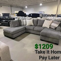 CRESWELL LINEN SECTIONAL RAF WITH CHAISE SECTIONAL