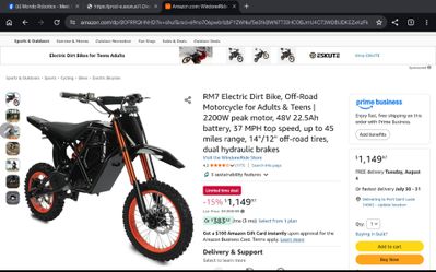 Magma OrangeWindoneRide RM7 Electric Dirt Bike, Off-Road Motorcycle for Adults & Teens | 2200W peak motor, 48V 22.5Ah battery, 37 MPH top speed, up to