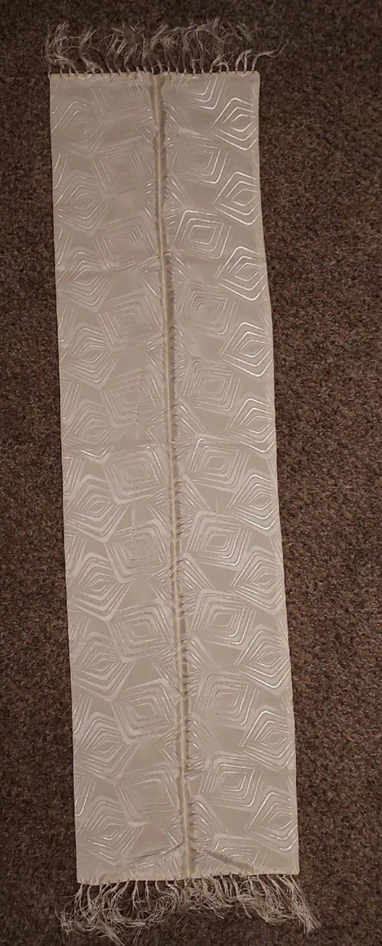 New Cream Colored Scarf Fringes Fancy Square Imprint.