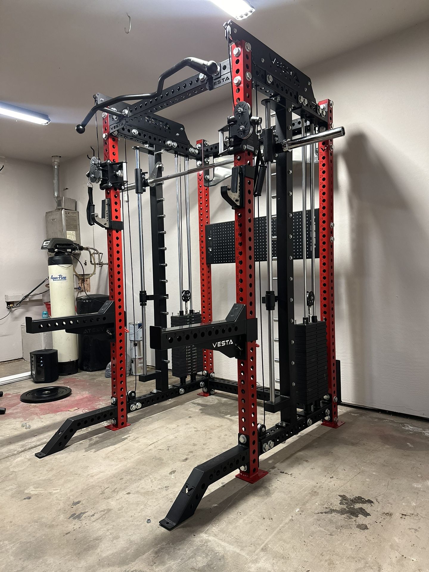 PRO SERIES Ultimate 3 1 Half Rack Functional Trainer w/Smith Machine Bar 400lb Stack Gym Equipment Fitness Commercial Squat Rack