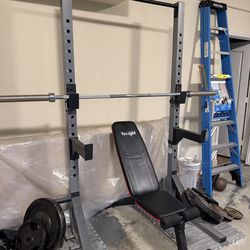 Weight Bench Press / Squat Rack with Olympic Weight Bar 7ft and Weights