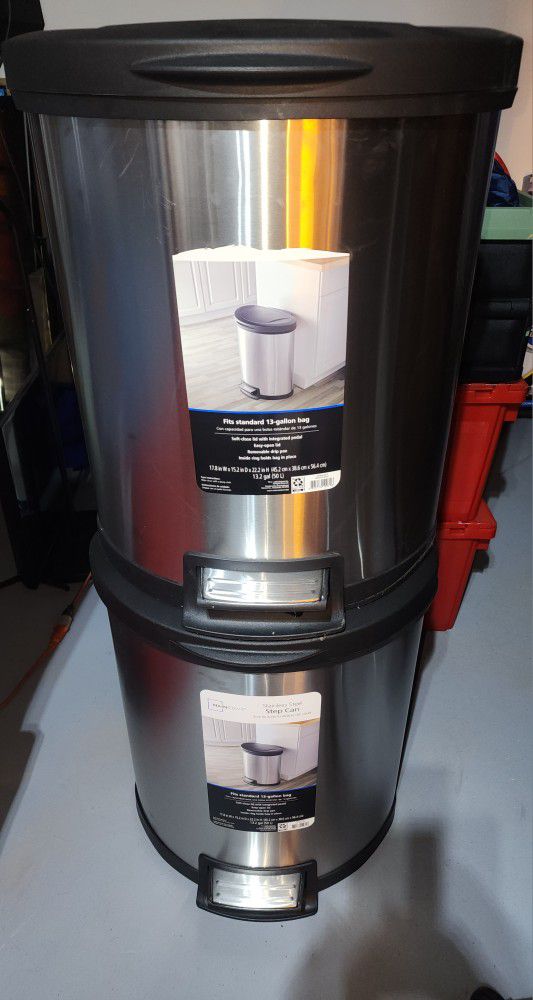 13.2 Gallon Stainless Steel Trash Cans (New)