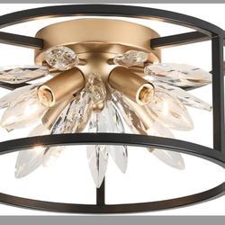 Close to Ceiling Lights - Crystal Ceiling Light Fixture 12-inch Flush Mount Ceiling Lights - E12 Hallway Light - Black and Gold Frame, C1879-R