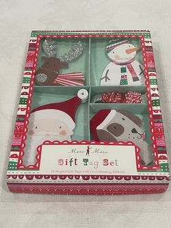 Boxed set of 24 shaped Christmas gift tags with ribbons by Meri Meri.