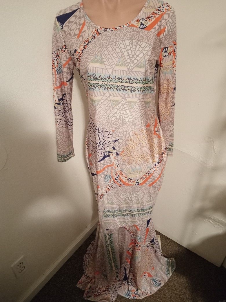 Tan Multicolored Floor Lengthed Mermaid Dress Size Large/XL