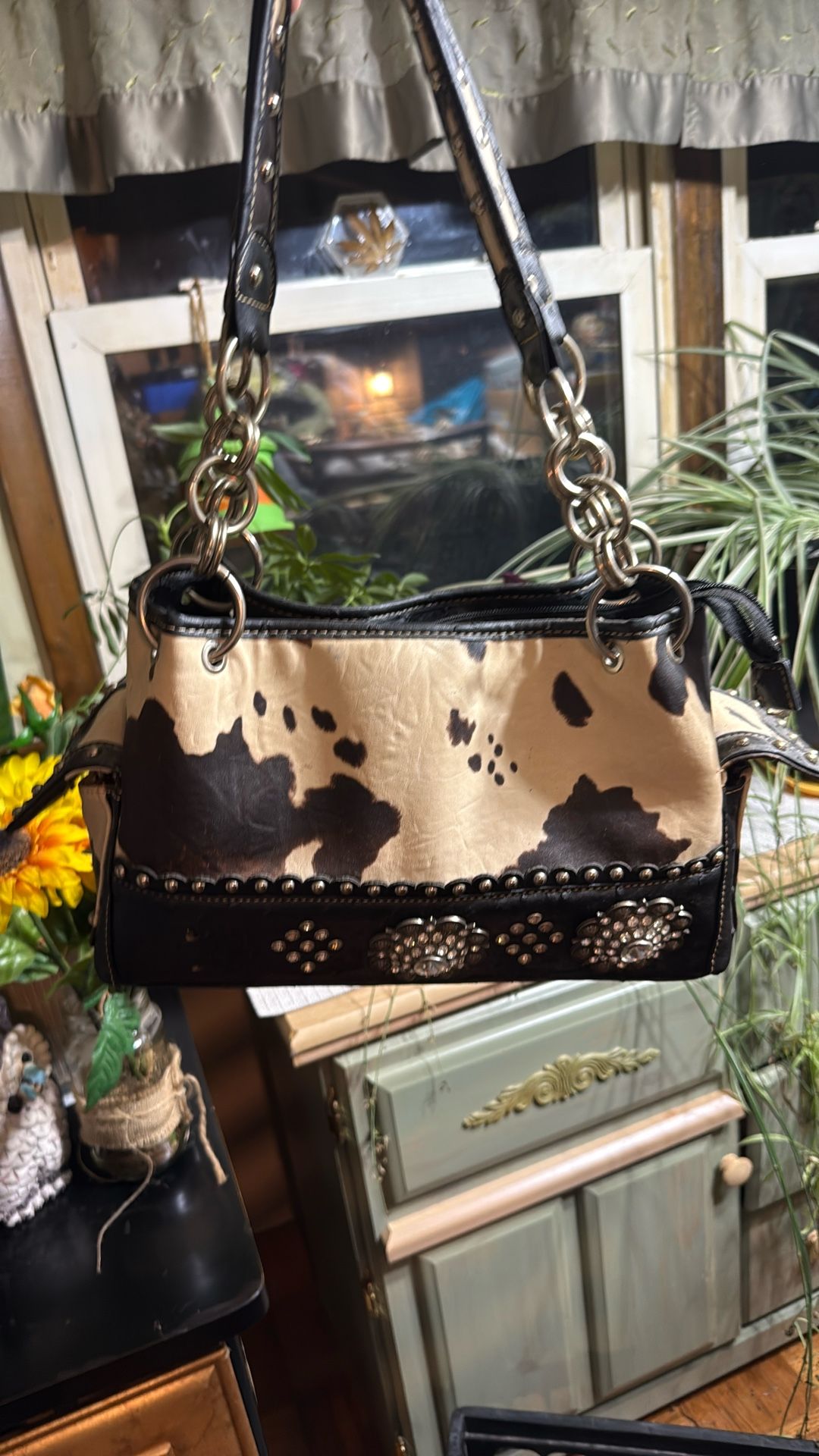 Studded Real Leather Cowhide Purse