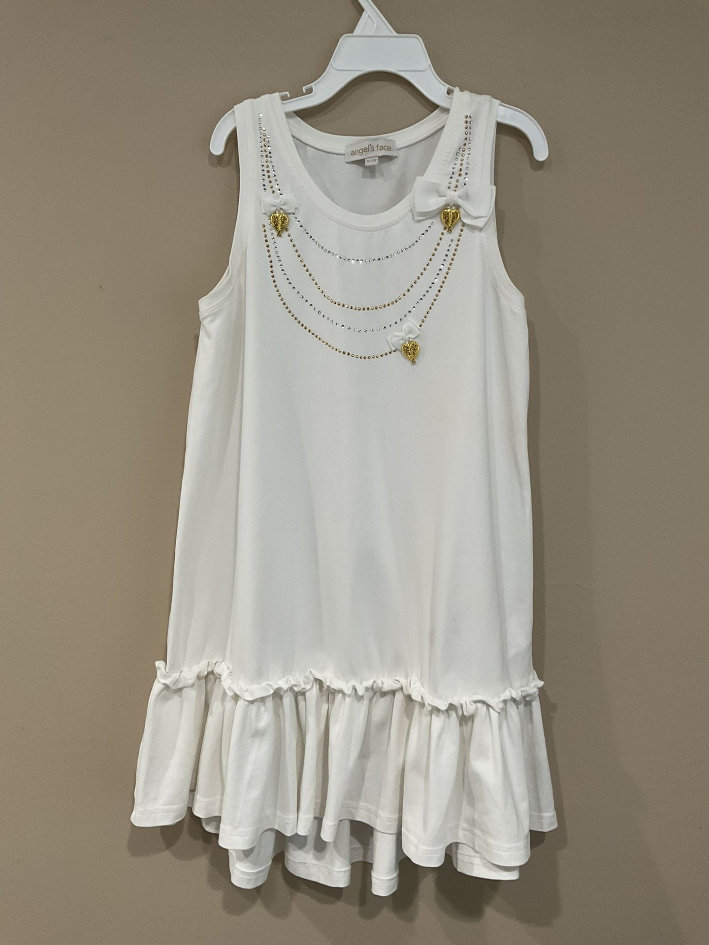 Angel’s Face Girl’s White Cotton Front Adorned Rushed Hem Dress, 10/11 years