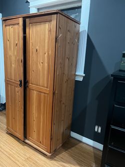 Solid Pine Wood Two-Door Wardrobe Armoire