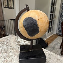 Handcrafted Wooden Globe Sculpture – Earth-Inspired Art on Black Base