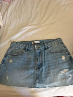 Zara Distressed Denim Mini Skirt