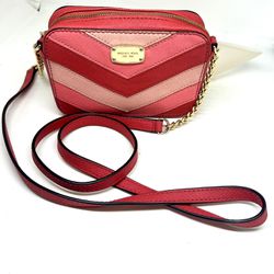 MICHAEL KORS Small Pink Stripped Crossbody Leather Bag AV-1602