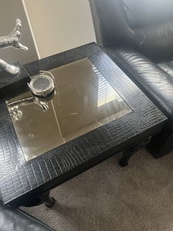 Two End Tables With Design And Glass Mirror w/large Matching Wall Mirror