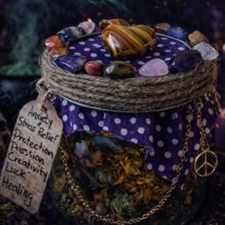 “Anxiety & Stress Relief Spell Jar with Stones ✨ Protection, Healing, Luck & Creativity