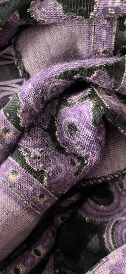 Purple/Black 21”x64”(53cm x 163cm) Paisley Long Fringe Scarf With Metallic Shine Accents Black Mesh