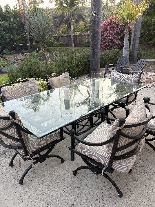 Glass Table, Outdoor, Elegant W 6 Chairs