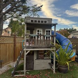 Giant Wooden Playhouse with Slide