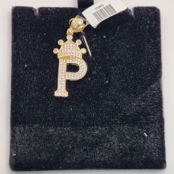 P Charm With CZs 14 Karat 