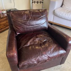 Restoration Hardware Leather Swivel Chair 