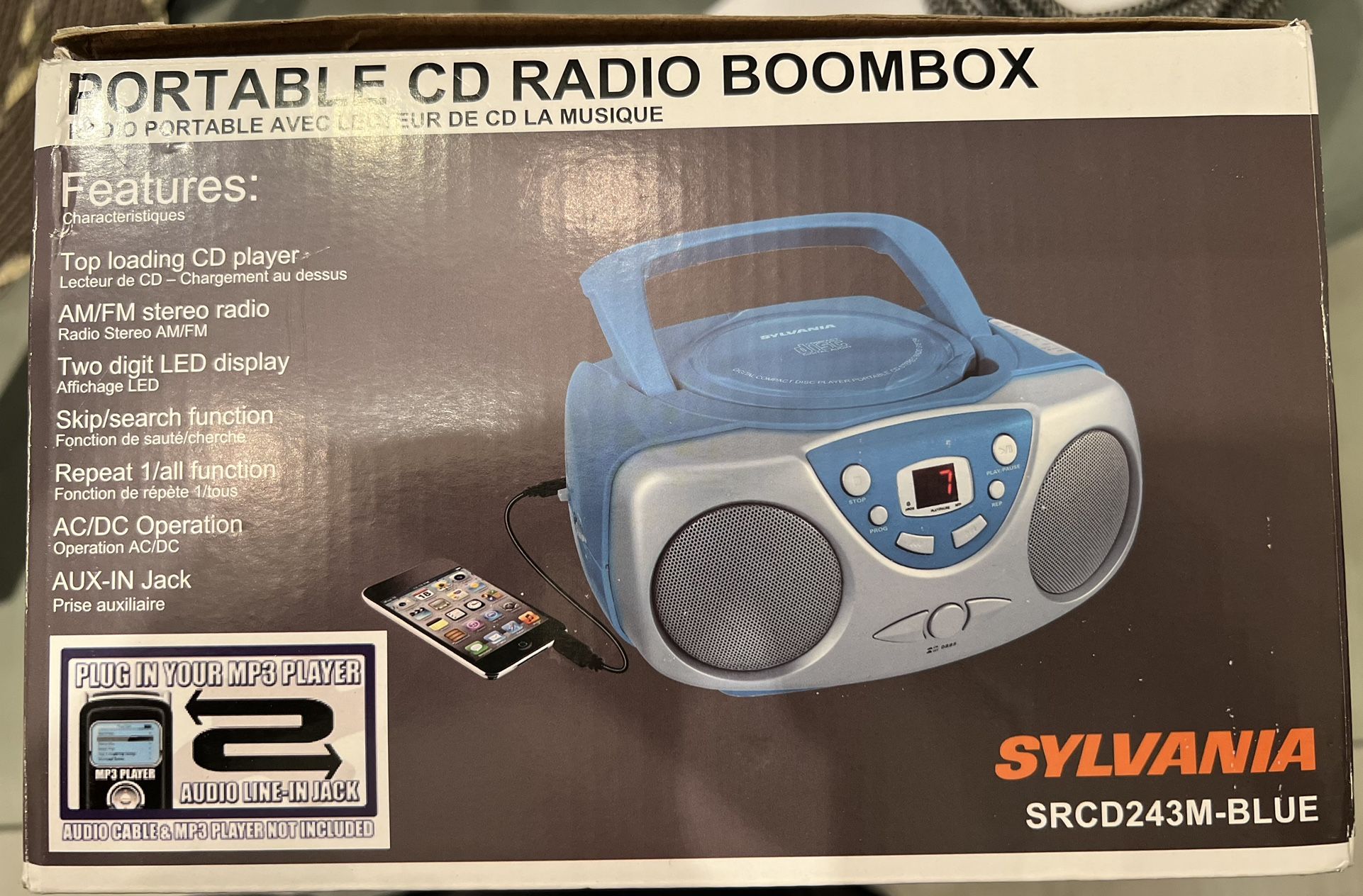 Sylvania SRCD243 Portable CD Player with AM/FM Radio Boombox Blue