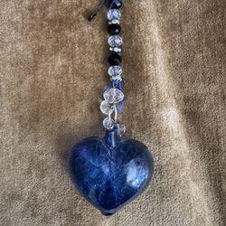 RE-Imagined Vintage Cobalt Blue Hand Blown Heart Ornament  