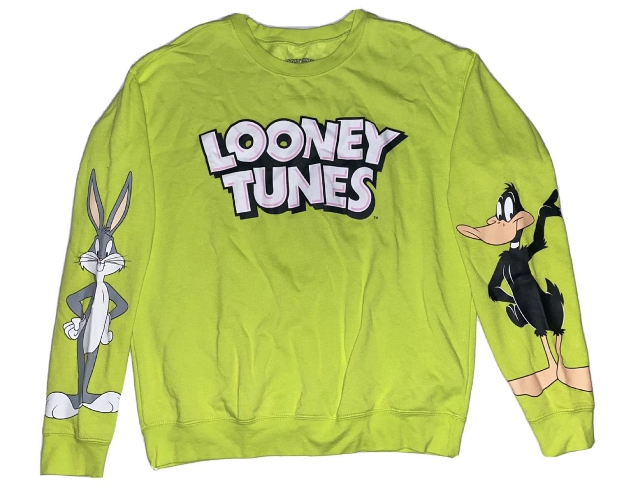 Looney Tunes Sweatshirt Green Womens XL New Bugs Bunny Daffy Duck