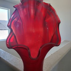 Murano Red Art Glass Vase - Sculptural Home Accent