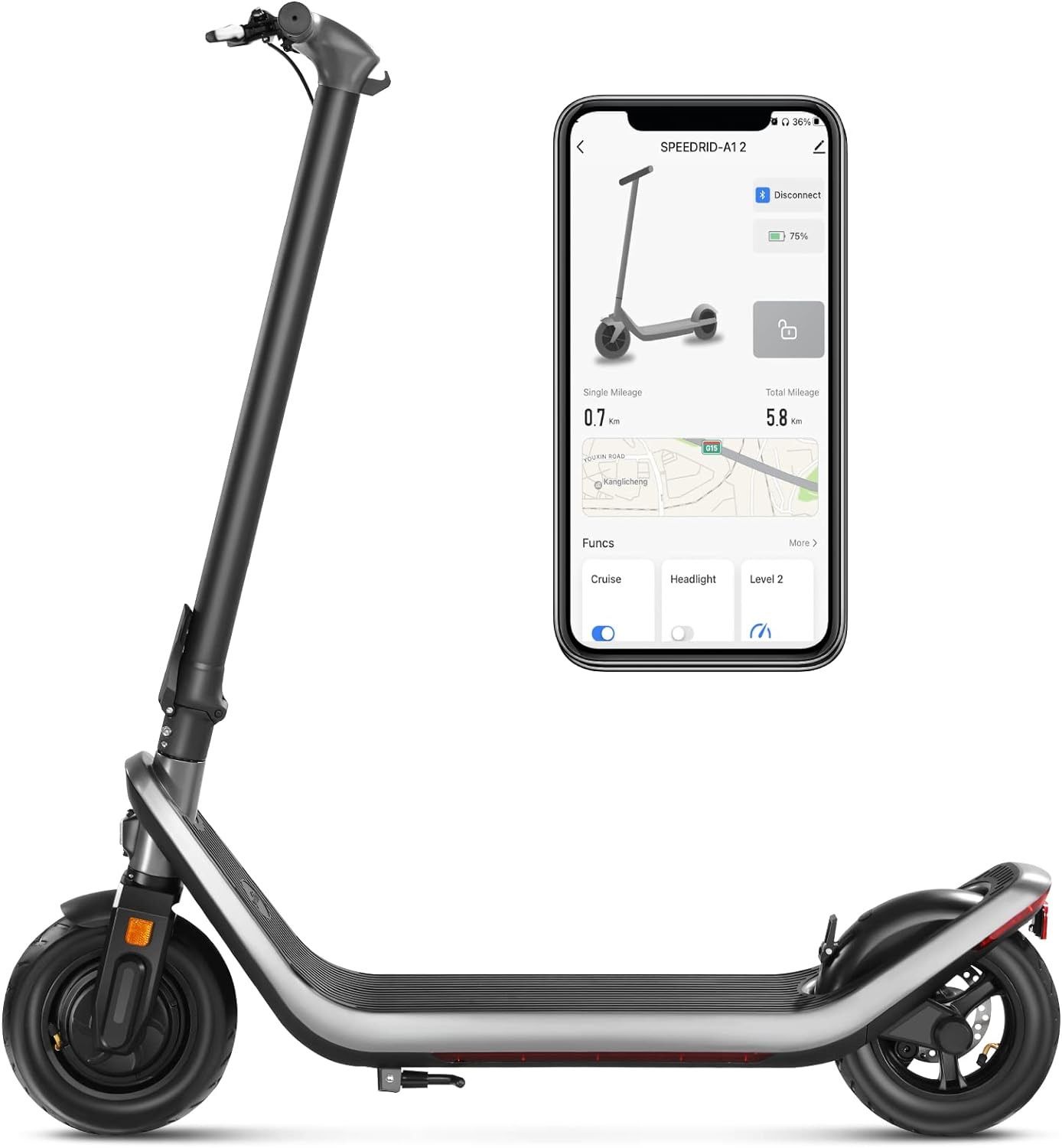 Speedrid Electric Scooter for Adults with 500W Motor, 10" Tires, 26-30Miles, 20mph E-Scooter with Magnesium Alloy Frame, Cruise Control, Foldable Comm