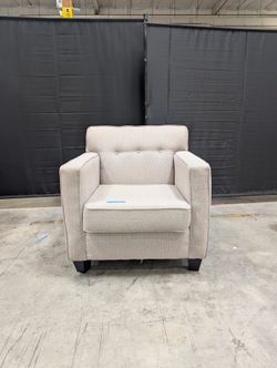 Light Gray Textured Fabric Armchair with Button Tufting