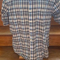Arrow Button Up Shirt Blue Plaid Ribbed Mens XXL Short Sleeve With Pocket