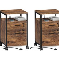 Set Of 2 File Cabinet with Lock & Charging Station