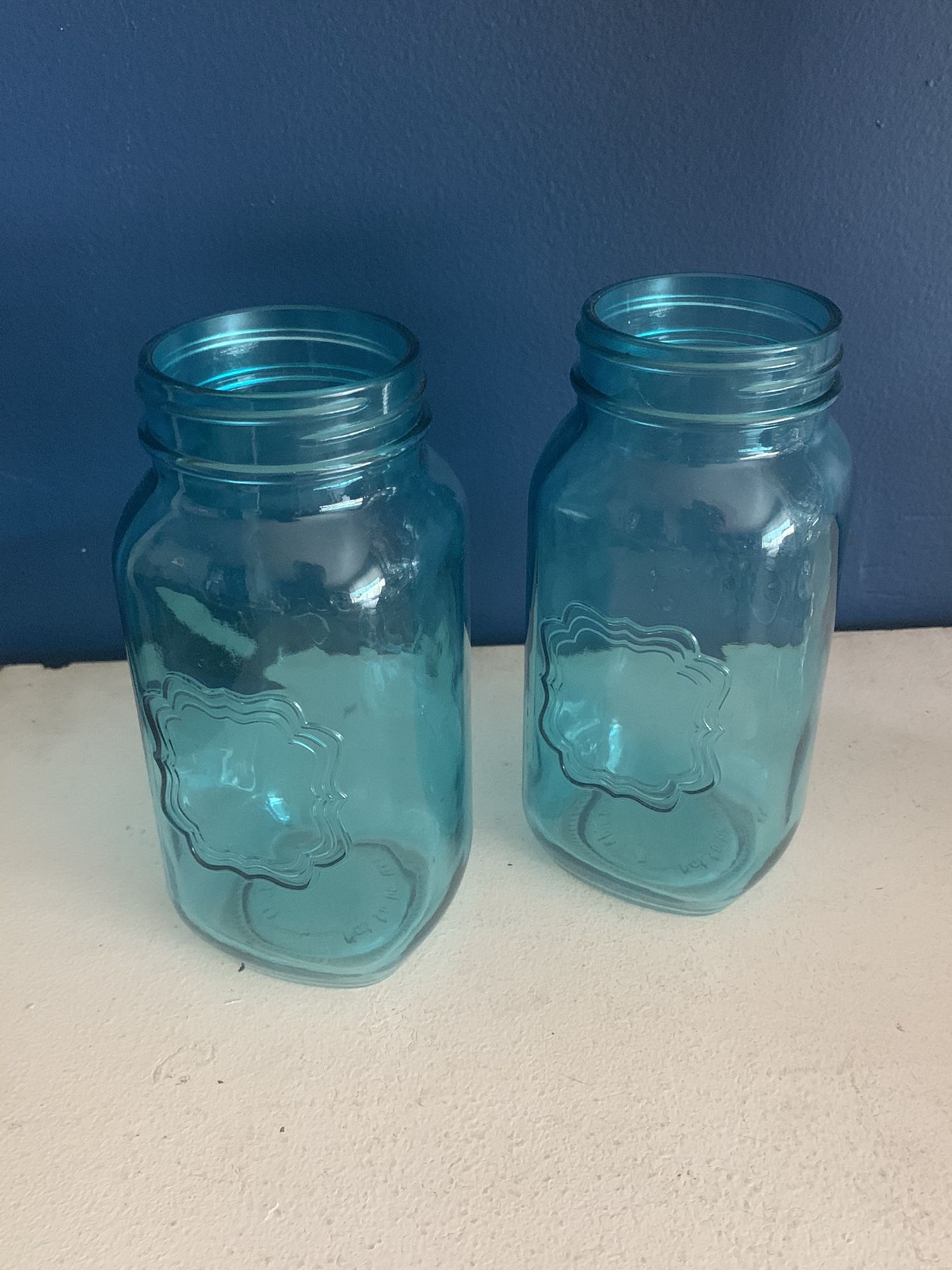 Blue Large Mason Jars (Set of 2)