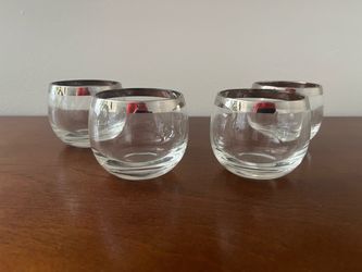 Vintage- “Madmen” Set of 4 Silver Rim Roly Poly Glasses