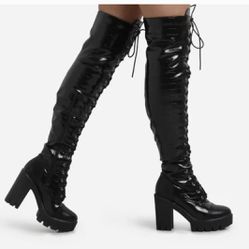 NEW Snake Thigh Lace Up Platform Boots