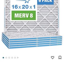New! Aerostar 16x20x1 MERV 8 Pleated Air Filter, AC Furnace Air Filter, 6 Pack (Actual size 15 3/4"x 19 3/4" x 3/4")