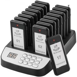  Restaurant Pager System, Wireless 400m Long Range Lineup Waiting Queue Signal, Guest Customer Calling Beepers with Vibration & Flashing, 24 Buzzers f