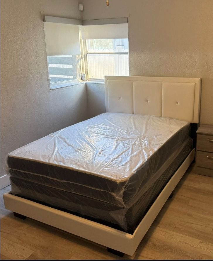 NEW BED FRAME QUEEN SIZE WITH MATTRESS AND BOX SPRING