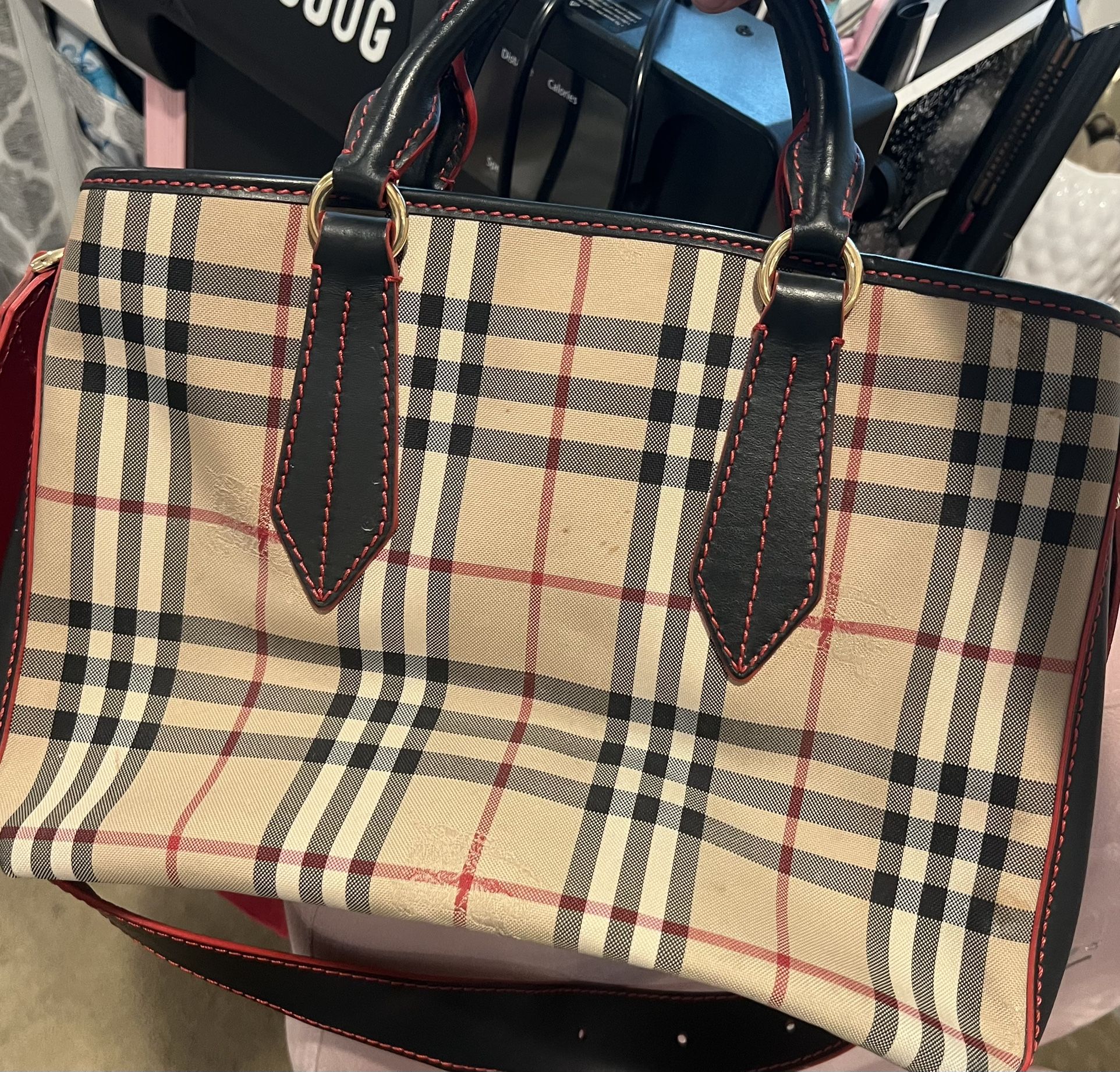 Real Burberry Black/Tan Horseferry Check Canvas Ballingdon Contrast Stitch Medium Tote Bag