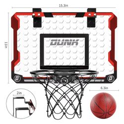 TEMI Indoor Mini Basketball Hoop Set – Over the Door – 4 Balls – New 